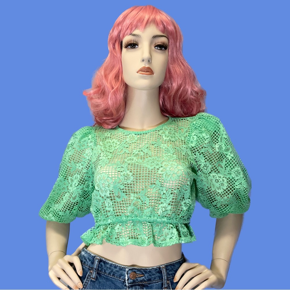 Mint green lace crop top by Future Collective x Gabriella Karefa-Johnson.Size XS